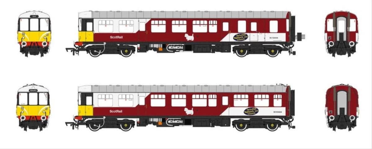 Heljan 1456 Class 104 2 Car DMU SC53424/SC53424 ScotRail Mexican Bean, OO Gauge