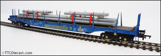 Heljan 5113 Cargowaggon IGA Bogie Flat 33 80 4647 033 Blue [Weathered] C/w Pipe Load, OO Gauge