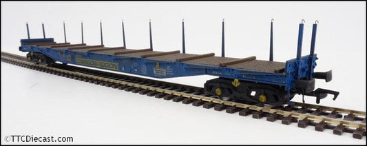 Heljan 5114 Cargowaggon IGA Bogie Flat 33 80 4734 320-5 Blue [Weathered] C/w Timber Load, OO Gauge
