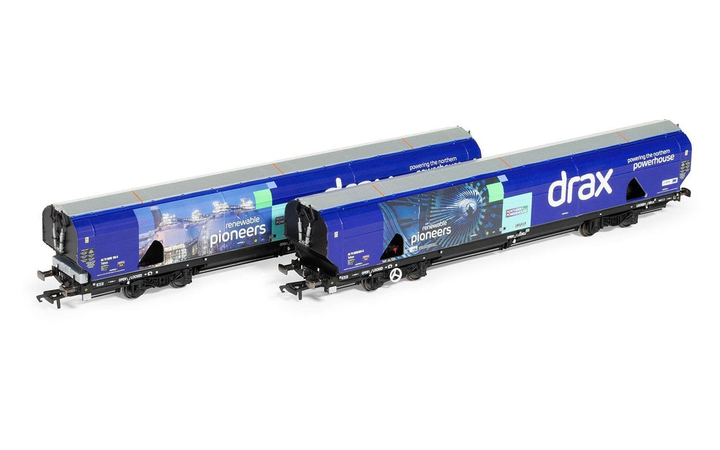 Hornby R60177a Drax Biomass Wagon Pack 83700698083-8 & 83700698158-8, OO Gauge