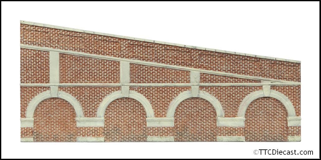Hornby R7386 Mid Stepped Arched Retaining Walls x2 - Red Brick, OO Gauge
