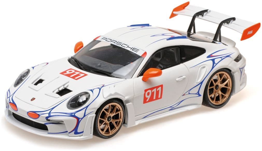 Minichamps 110 062041 Porsche 911 (992) GT3 RS 2023, White/Orange Decor 1:18 Scale *PRE ORDER £187.84*
