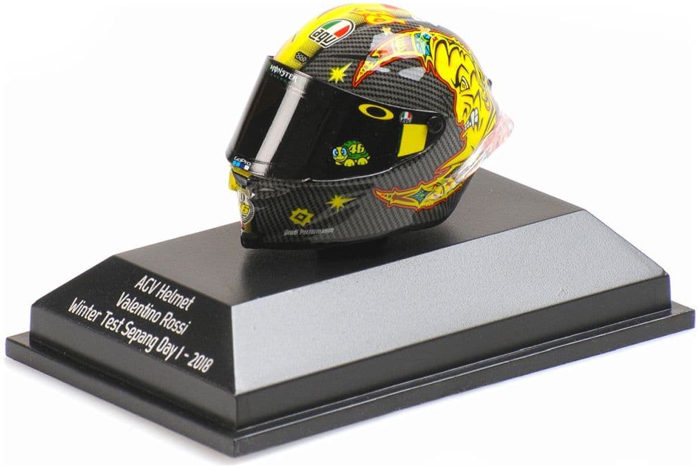 Minichamps 399 180066 Helmet, Valentino Rossi Winter Test Sepang Day 1 1:8 Scale *PRE ORDER £31.44*