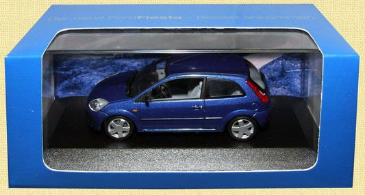 Minichamps 403 081125, 1:43 Scale Ford Fiesta Mk5 3dr 2002, Blue, Ford Dealer Package