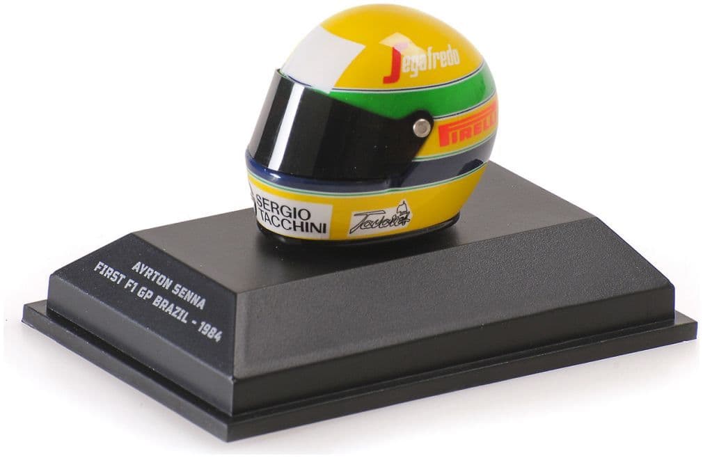 Minichamps 540 308419 Helmet, Ayrton Senna First F1 Gp Brazil 1:8 Scale *PRE ORDER £31.44*