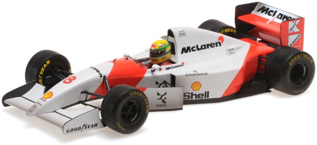Minichamps 540 933818 Mclaren Ford Mp4/8, Dirty Version 1993 A. Senna European Gp Winner 1:18 Scale *PRE ORDER £160.64*