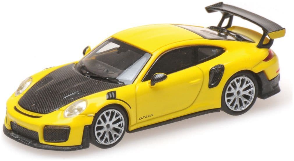 Minichamps 870 068124 Porsche 911 GT2 RS 2018, Yellow W/ Carbon Bonnet 1:87 Scale *PRE ORDER £17.84*