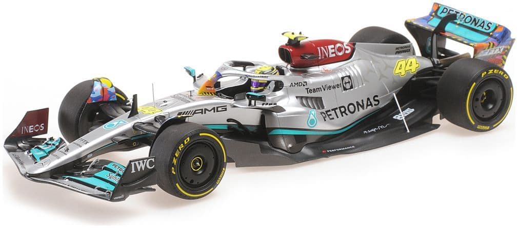 Minichamps 110 220544 Mercedes AMG Petronas F1 W13 E Performance Lewis Hamilton Miami GP 2022