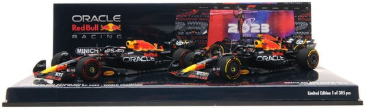 Minichamps 412 231801 Oracle Red Bull Racing RB19 2-Car-Set Max Verstappen Champion Qatar Sprint