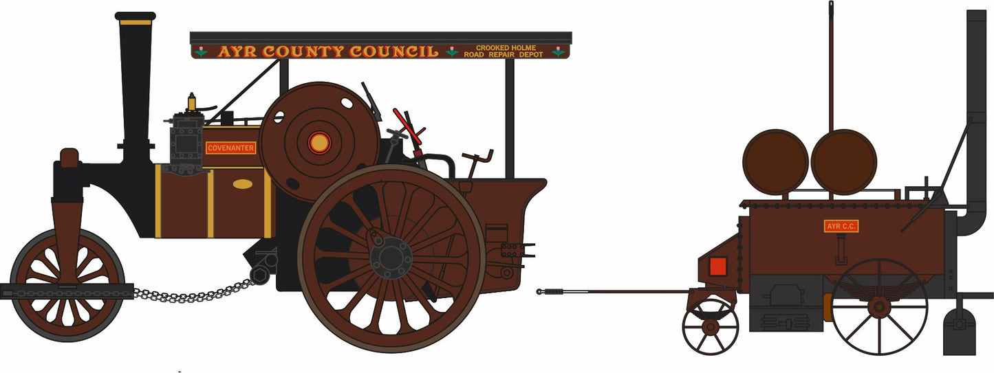 Oxford 76FSR007 Fowler Steam Roller & Coleman Flapper Covenanter/Ayr County Council 1/76 Scale (OO) *PRE ORDER £28.75*