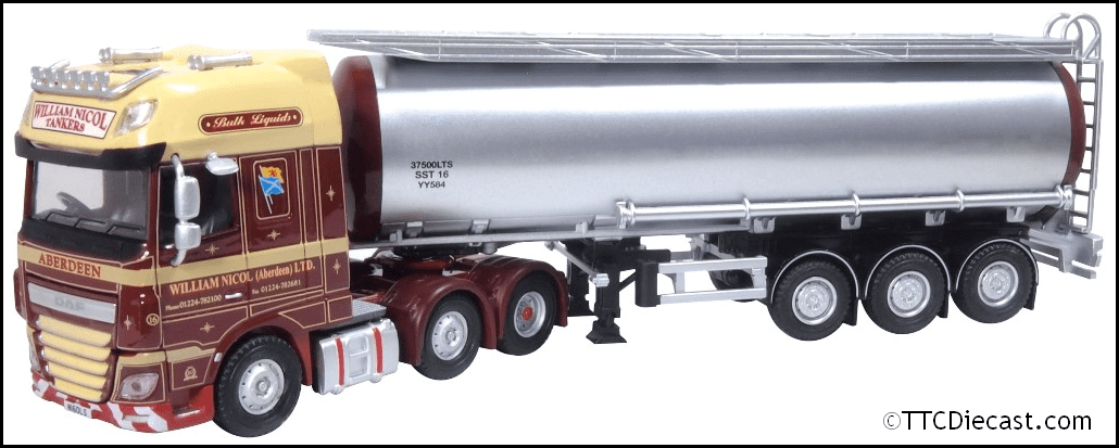 Oxford 76DXF006 DAF XF Euro 6 Cylindrical Tanker William Nicol 1/76 Scale