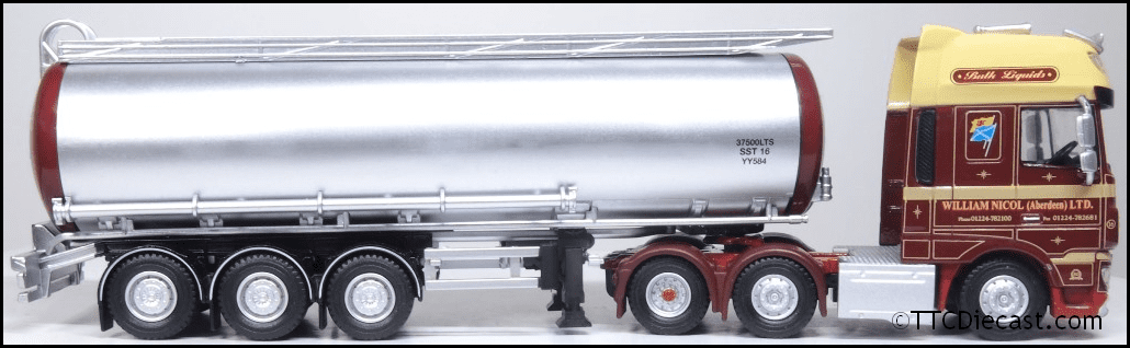 Oxford 76DXF006 DAF XF Euro 6 Cylindrical Tanker William Nicol 1/76 Scale