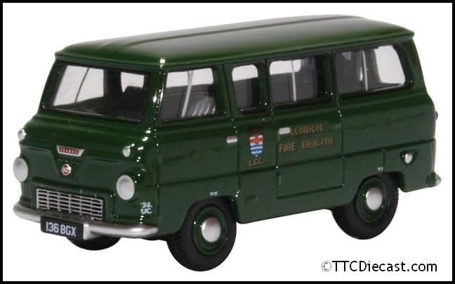 Oxford 76FDE016 Ford 400E Minibus London Fire Brigade (Green)