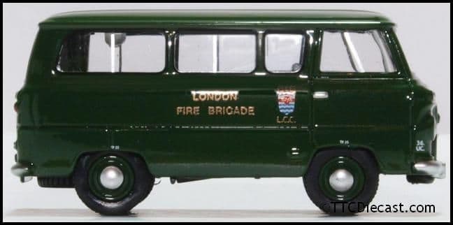 Oxford 76FDE016 Ford 400E Minibus London Fire Brigade (Green)