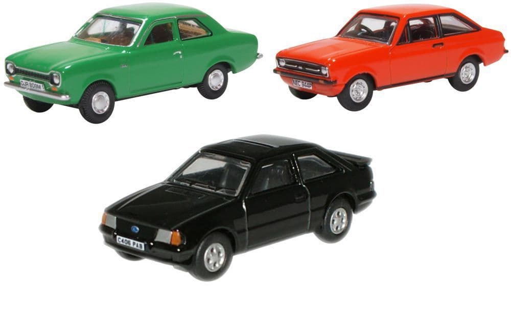 Oxford 76SET70 Ford Escort Set Mk1/Mk2/XR3i (3 Piece) - 1/76 Scale, OO Gauge