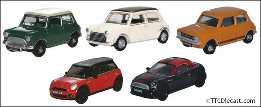 Oxford 76SET79 Mini Set Classic/Cooper S/1275GT/New /Coupe 5 Piece 1/76 Scale