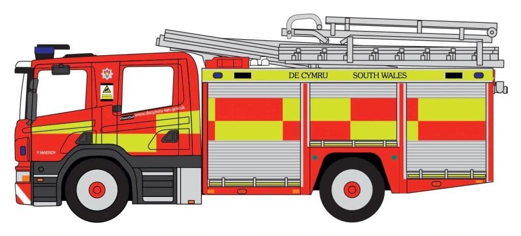 Oxford 76SFE012 Scania Pump Ladder CP28 South Wales Fire + Rescue 1/76 Scale