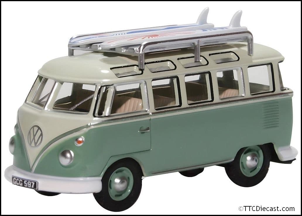 Oxford 76VWS005 VW T1 Samba Bus/Surfboards Turquoise/Blue - 1/76 Scale, OO Gauge