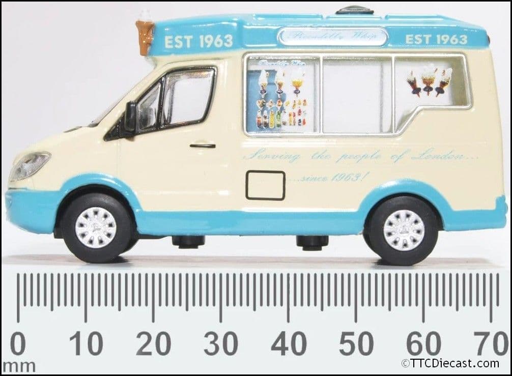 Oxford 76WM007 Whitby Mondial Ice Cream Van Piccadilly - 1/76 Scale