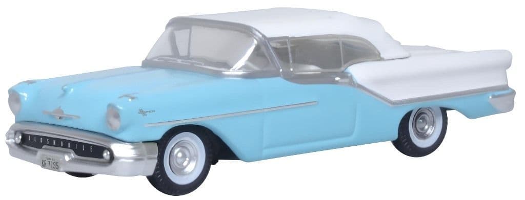 Oxford 87OC57002 Oldsmobile 88 Convertible 1957 (Roof Up) - Banff Blue/Alcan White - 1/87 Scale
