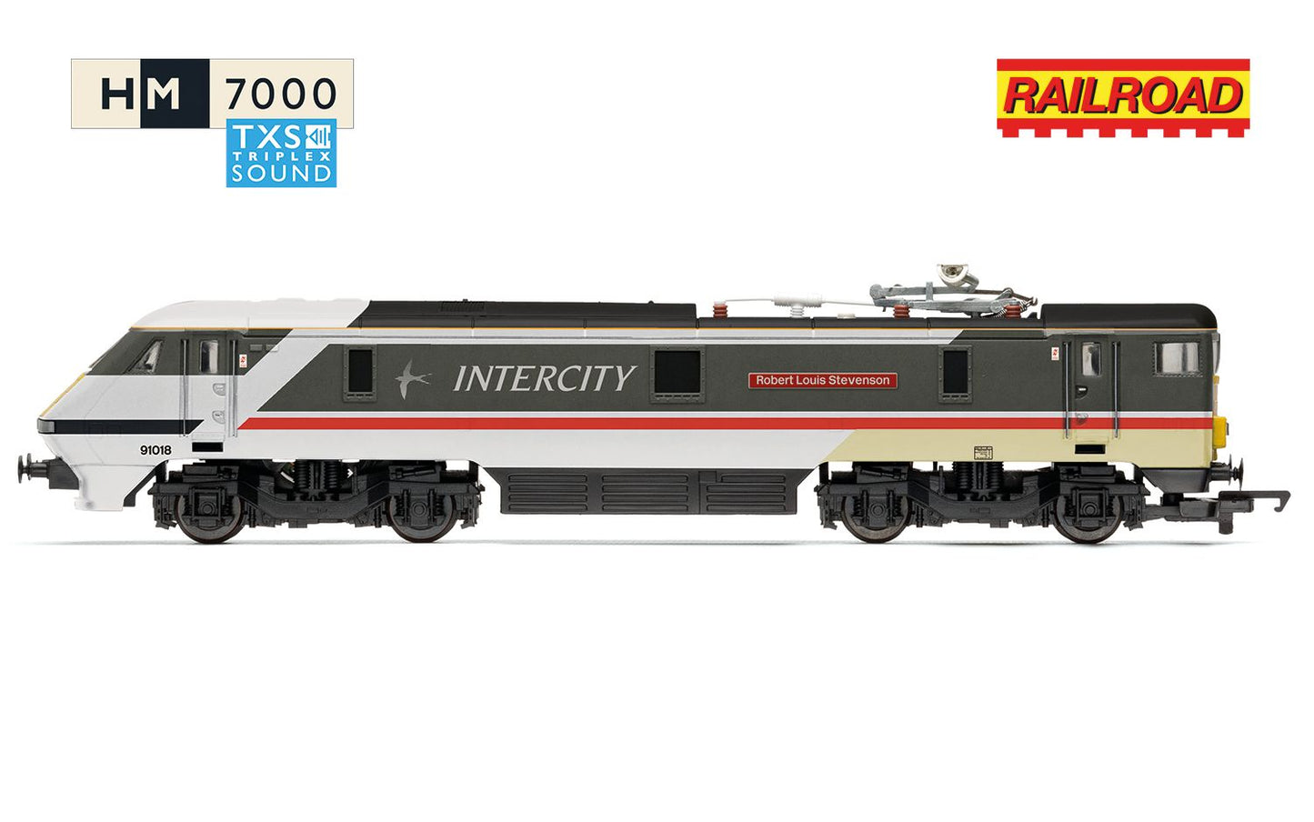Hornby R30527TXS RailRoad BR Intercity Class 91 Robert Louis Stevenson 91018 - Sound Fitted OO Gauge *PRE ORDER £139.49*