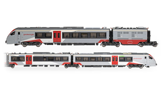 Hornby R3963 Greater Anglia, Class 755/3 'Flirt' 3 Car Train Pack 755327 - Era 11, OO Gauge