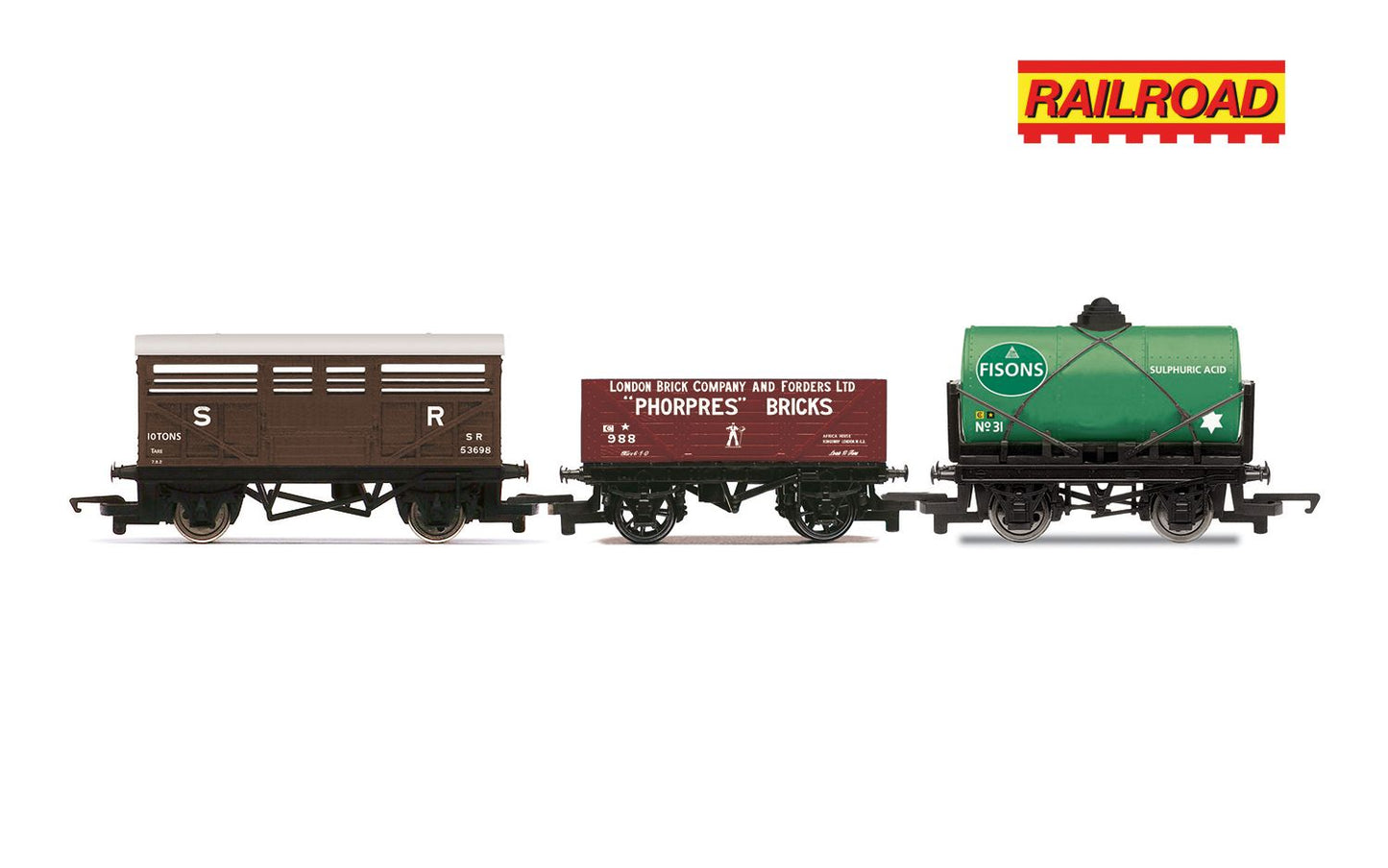 Hornby R60353 RailRoad Triple Wagon Pack 12T tank wagon plank wagon cattle wagon OO Gauge *PRE ORDER £32.84*