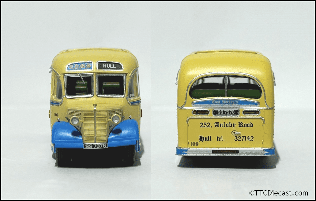 Rapido 920012 Bedford OB Duple Vista, East Yorkshire, TTCDIECAST EXCLUSIVE, 1:76 Scale