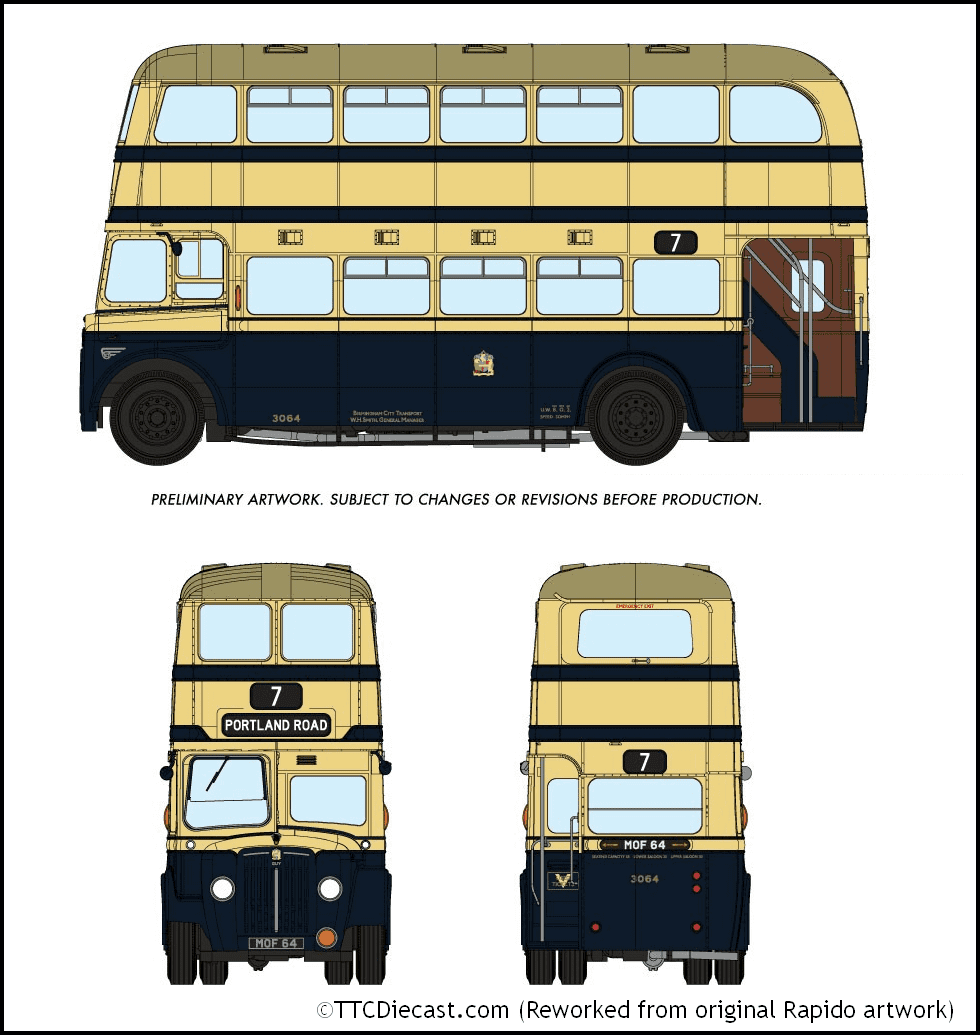 Rapido 900002, New Look Guy Arab IV, Birmingham City Transport, 3064, 7 Portland Road