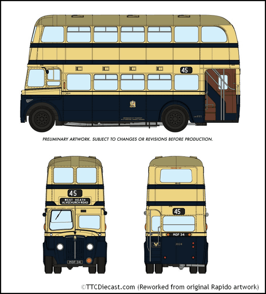 Rapido 900004, New Look Guy Arab IV, Birmingham City Transport, 3034, 45 West Heath Alvechurch Road