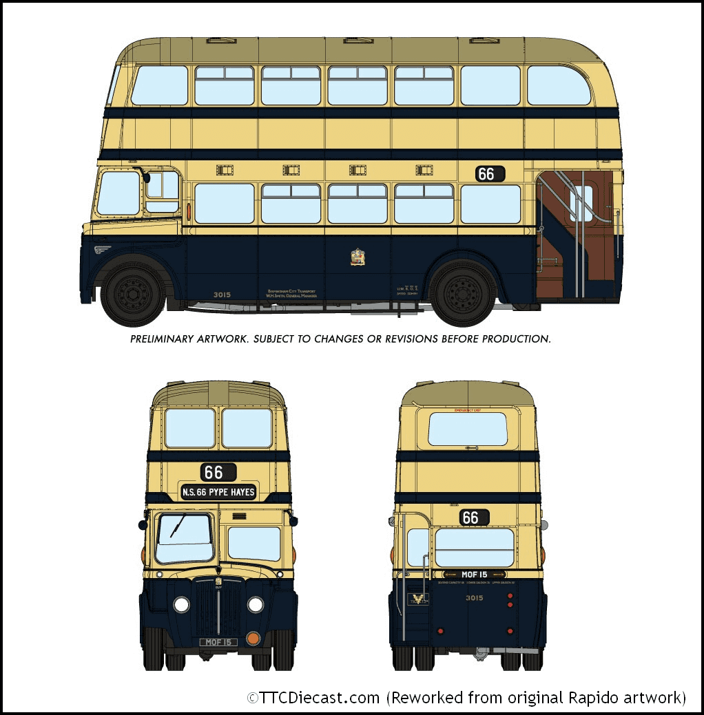 Rapido 900007, New Look Guy Arab IV, Birmingham City Transport, 3015, 66 NS66 Pype Hayes