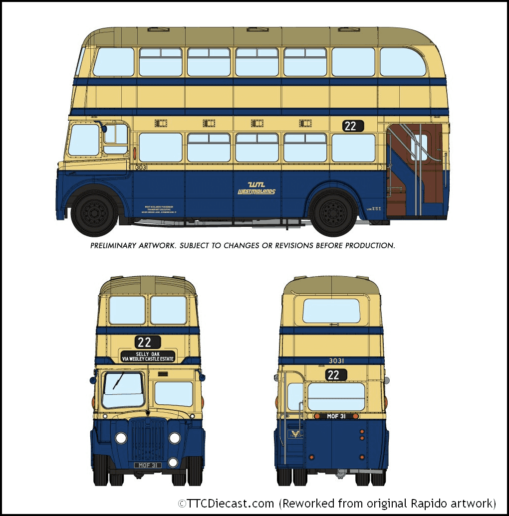 Rapido 900009, New Look Guy Arab IV, WMPTE West Midlands PTE, 3031, 22 Selly Oak