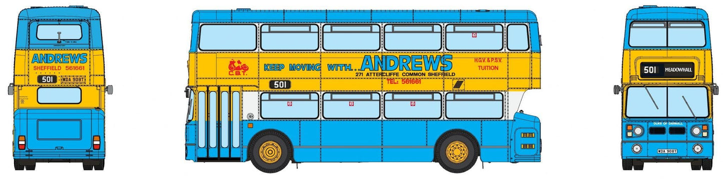 Rapido 901034, Leyland Fleetline Andrews of Sheffield, 501 MEADOWHALL, 1:76 Scale
