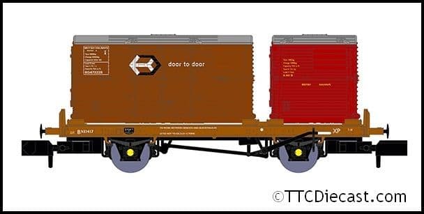 Rapido 921010 BR Conflat P No. B933417 ( crimson & bauxite containers), N Gauge