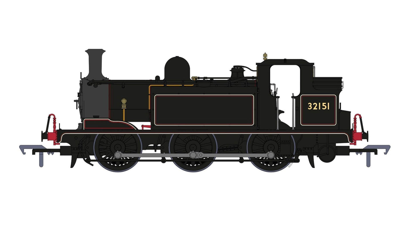 Rapido 936011 E1 No. 32151 BR Black (lined no emblem), OO Gauge