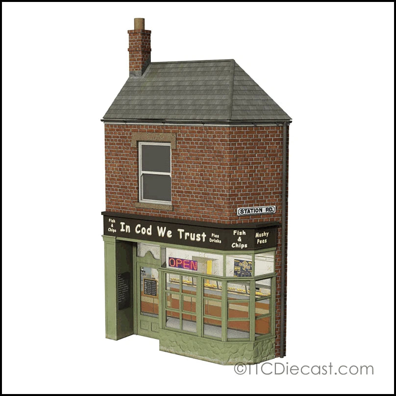 Scenecraft 44-291 "In Cod We Trust" Chip Shop, resin building, OO Gauge