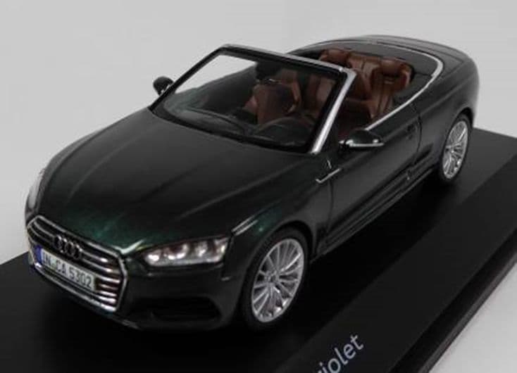 Spark 5011705333, 1:43 Scale Audi A5 Cabriolet, Gotland Green, Audi Main Dealer Packaging