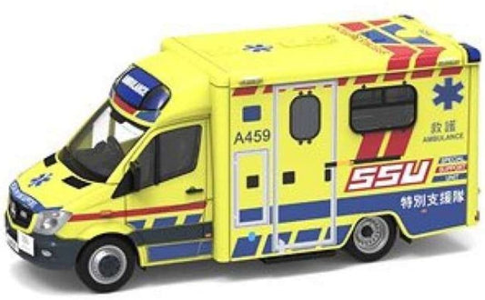 Tiny ATC65077 Mercedes Benz Sprinter FL HKFSD Ambulance SSU (A459) Yellow/Blue 1:76 Scale