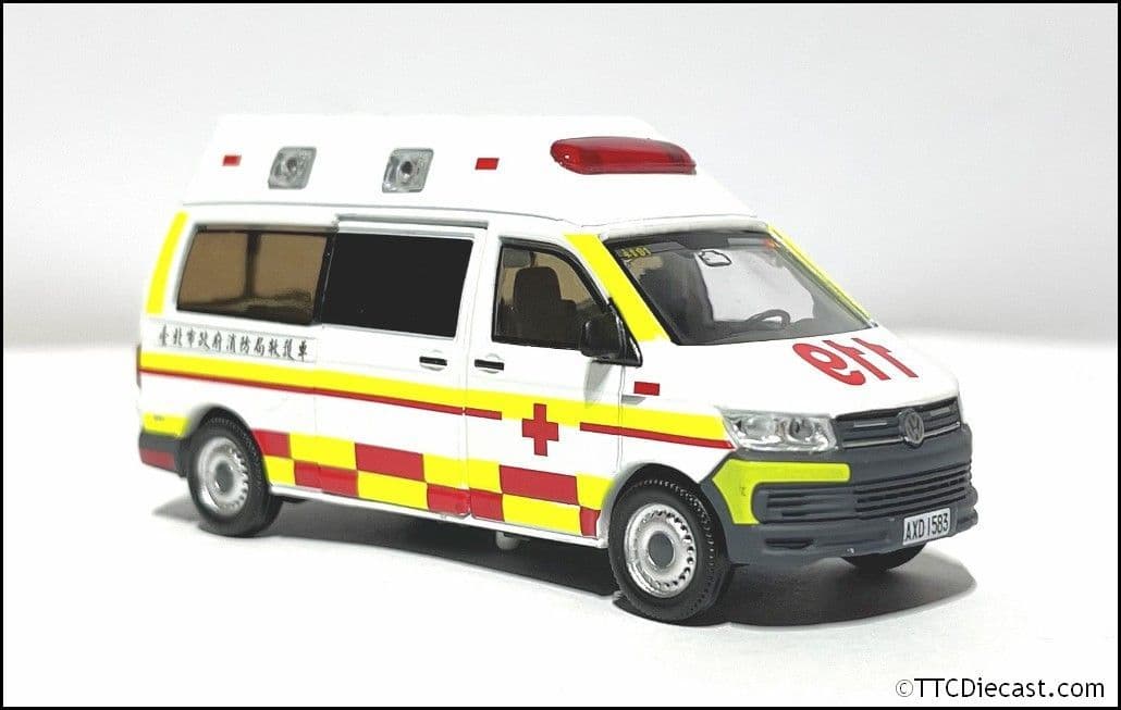 Tiny ATCTW64030 (TW50) VW T6 Transporter Ambulance Taiwan Taipei City Fire Dpt, 1/64 - LAST FEW