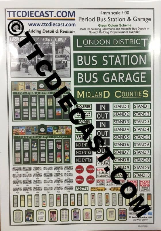 TTCDECALSSTATIONGREEN - PERIOD BUS STATION & GARAGE DECAL SET GREEN
