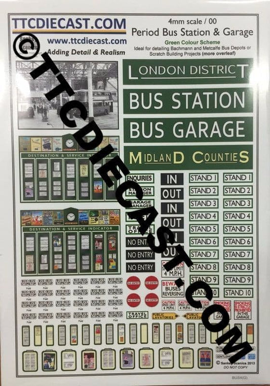 TTCDECALSSTATIONGREEN - PERIOD BUS STATION & GARAGE DECAL SET GREEN