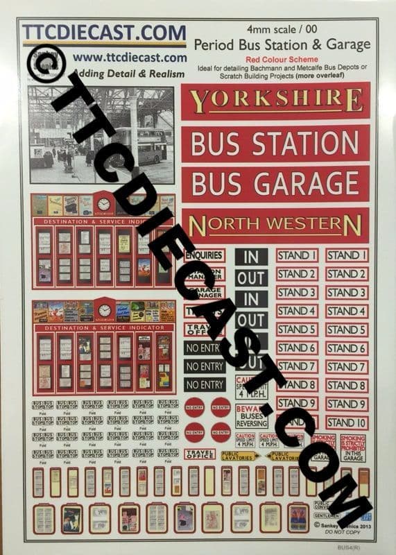 TTCDECALSSTATIONRED - PERIOD BUS STATION & GARAGE DECAL SET RED