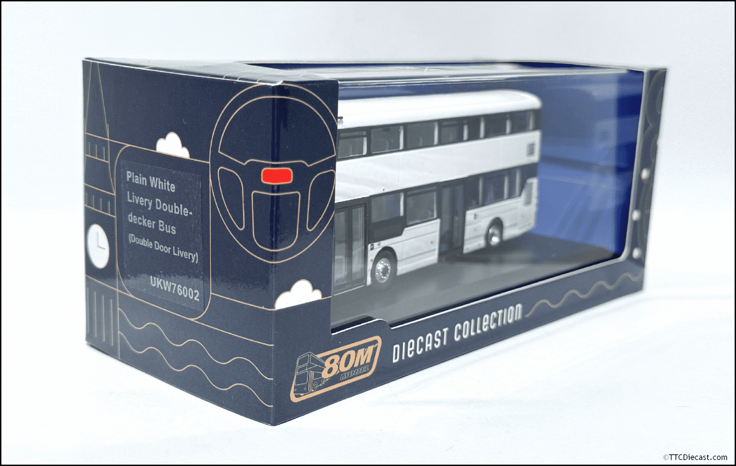 80M W76002 Wright Streetdeck, Dual Door, Plain White TTC EXCLUSIVE - 1:76 Scale