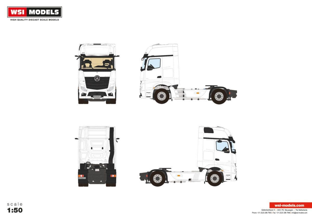 Wsi 03-2038 Mercedes Benz Actros MP5 Giga Space 4x2 White Line, 1/50 Scale