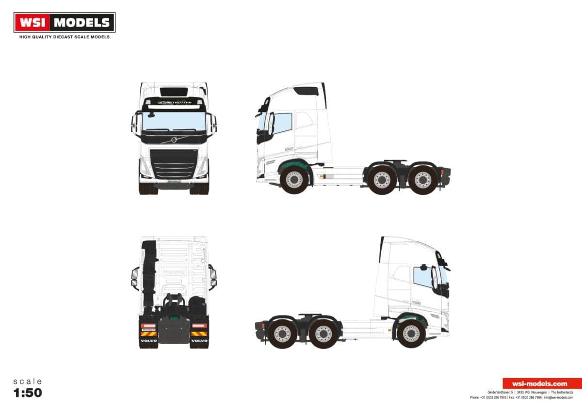 Wsi 03-2043 Volvo FH5 Globetrotter XL 6x2 Tag Axle 'White Line', 1/50 Scale *LAST ONE*