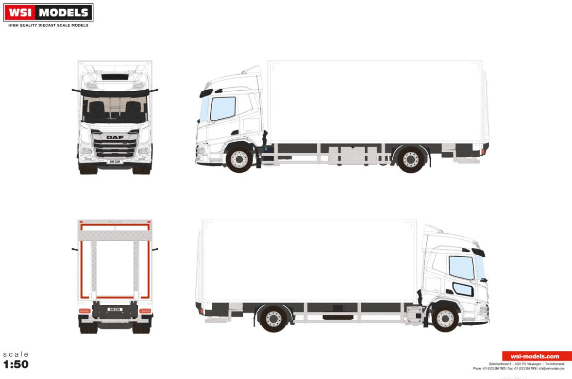 WSI 03-2067 DAF XD SH w/Sky Lights and Side Window Riged Box Truck 4x2 1:50 Scale *PRE ORDER £91.79*