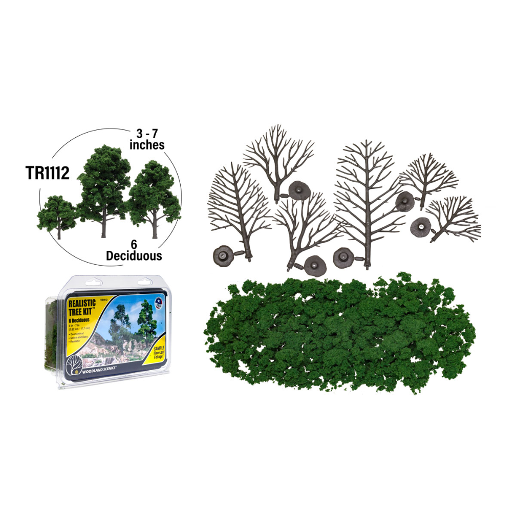 Woodland Scenics WTR1112 3"-7" Medium Green Deciduous Trees (6/Kit)